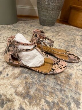 Bakers Pink Snake-Print Gladiator Sandals